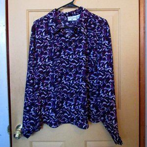 Purple swirl pattern Kathy Ireland XL button up blouse.